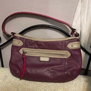 Coach Burgundy and Beige Shoulder Bag